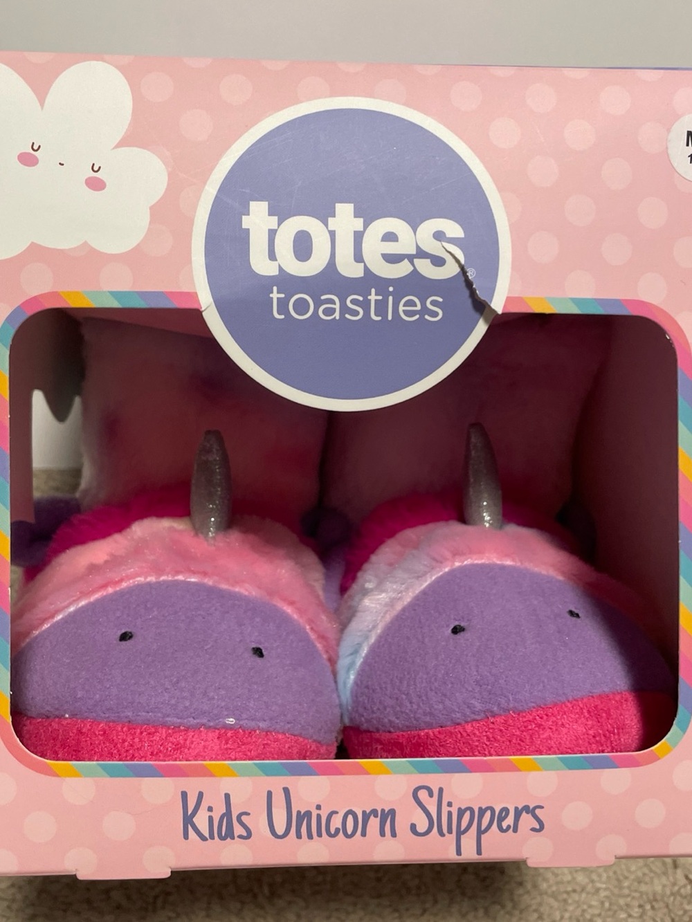 Totes Toasties Kids Unicorn Boot Slippers Medium Size 13-1 New Pink Purple